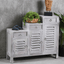 Cottage Three-Tiered Distressed Light Gray Shutter Cabinet