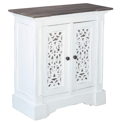 Cottage Solid Wood Accent Cabinet In Distressed White And Driftwood Brown