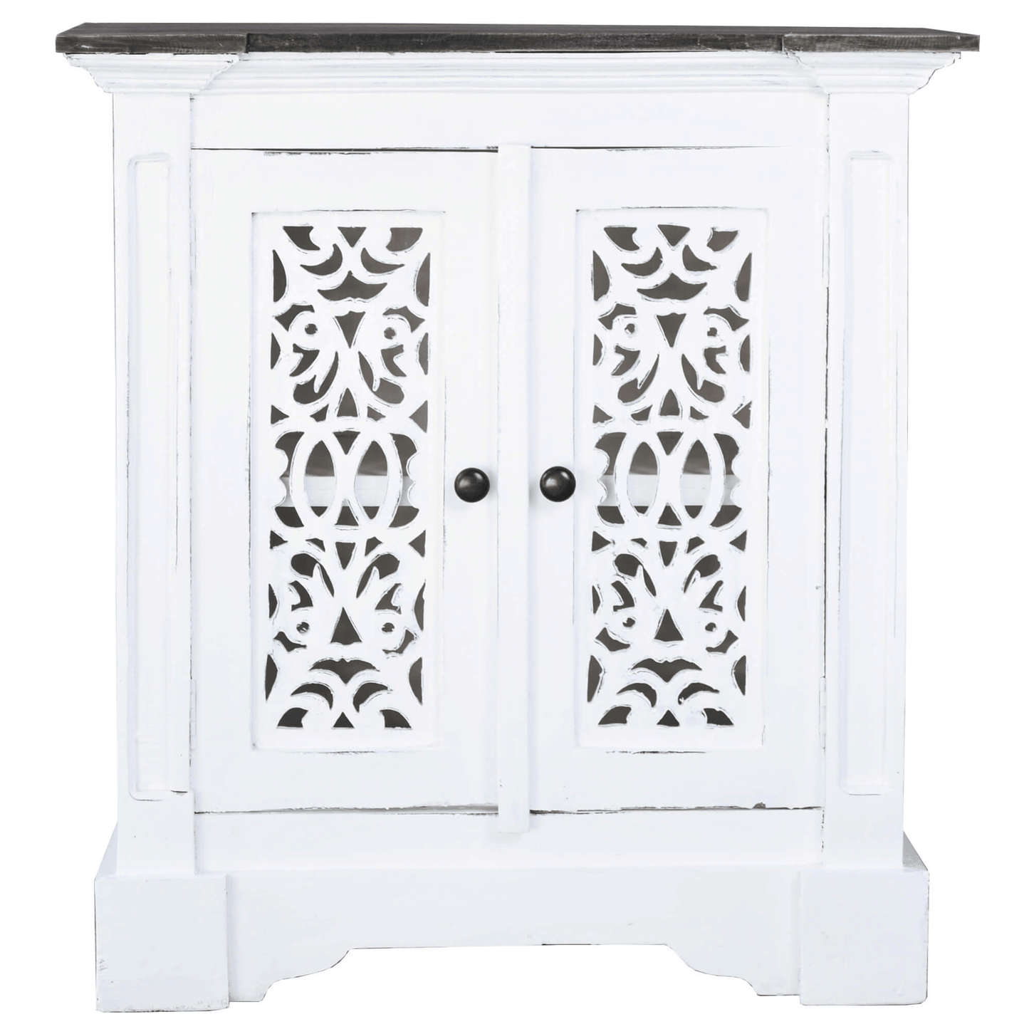 Cottage Solid Wood Accent Cabinet In Distressed White And Driftwood Brown