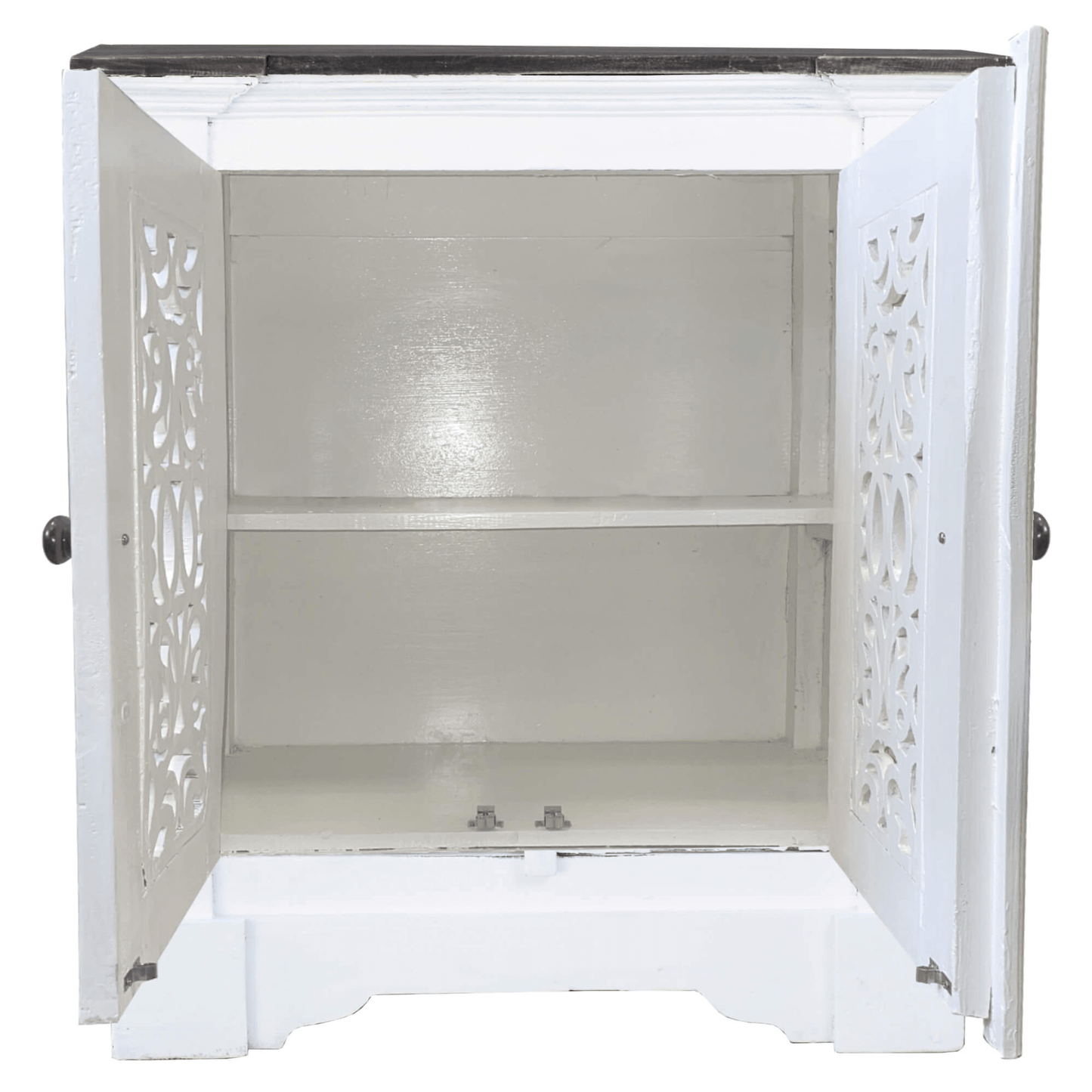 Cottage Solid Wood Accent Cabinet In Distressed White And Driftwood Brown