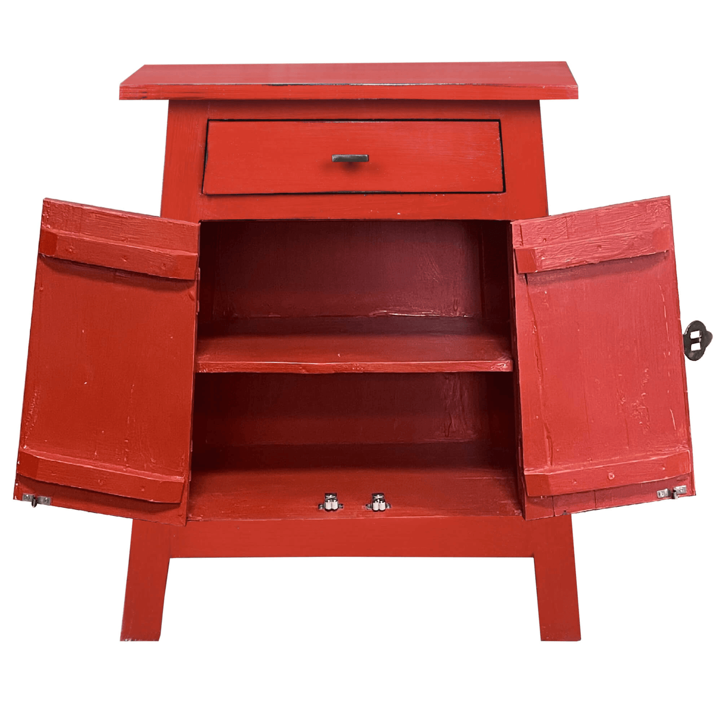 Zen Solid Wood End Table In Distressed Red
