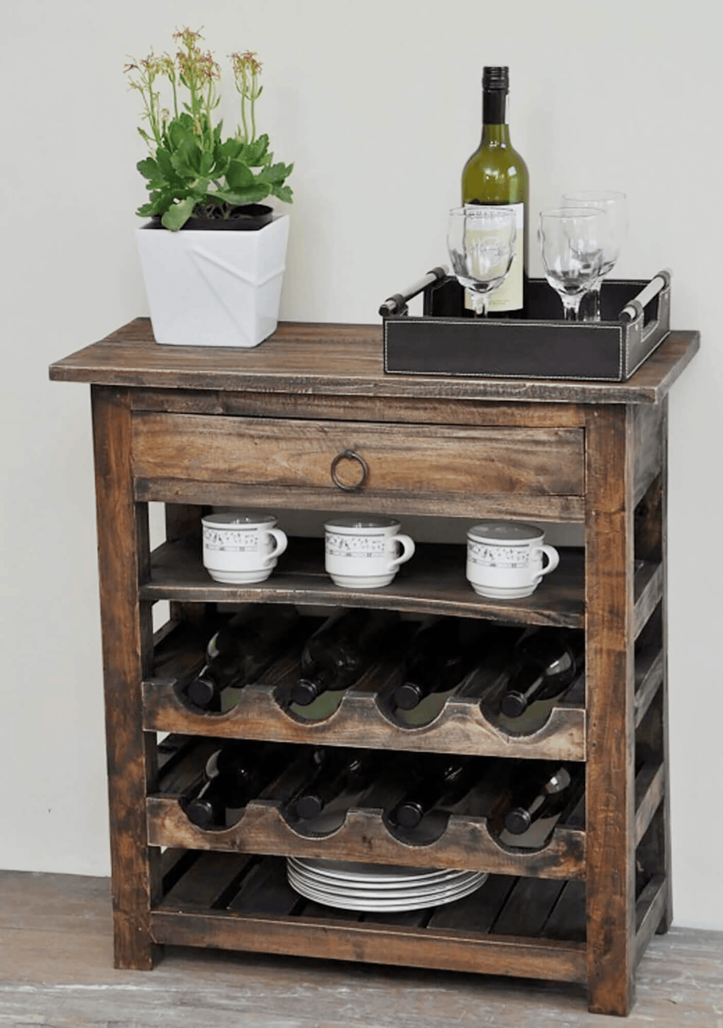 Sunset Trading Rustic Cottage Wine Server With Drawer In Raftwood Brown