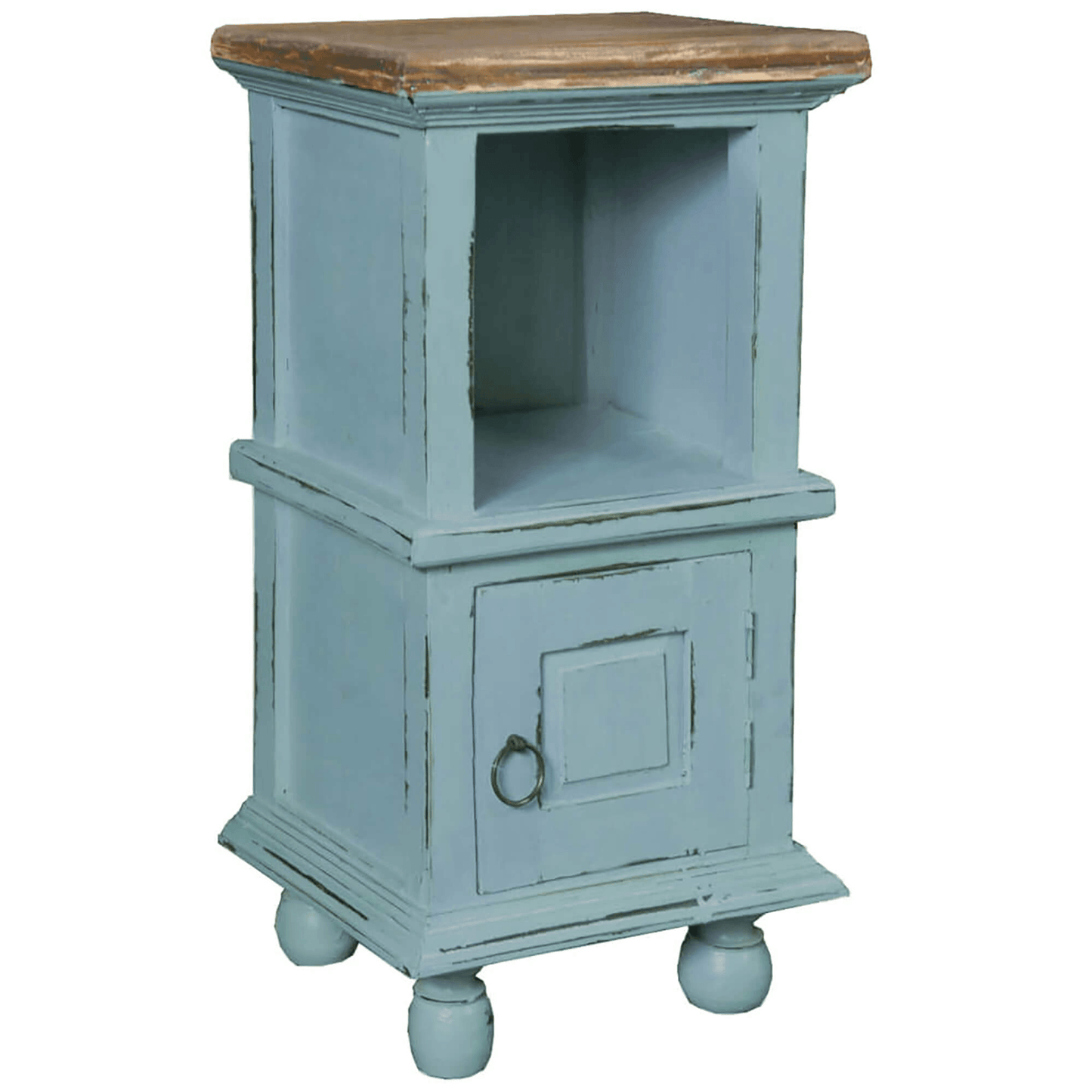 Sunset Trading Cottage Coastal End Table In Two Tone Beach Blue/Savage Brown