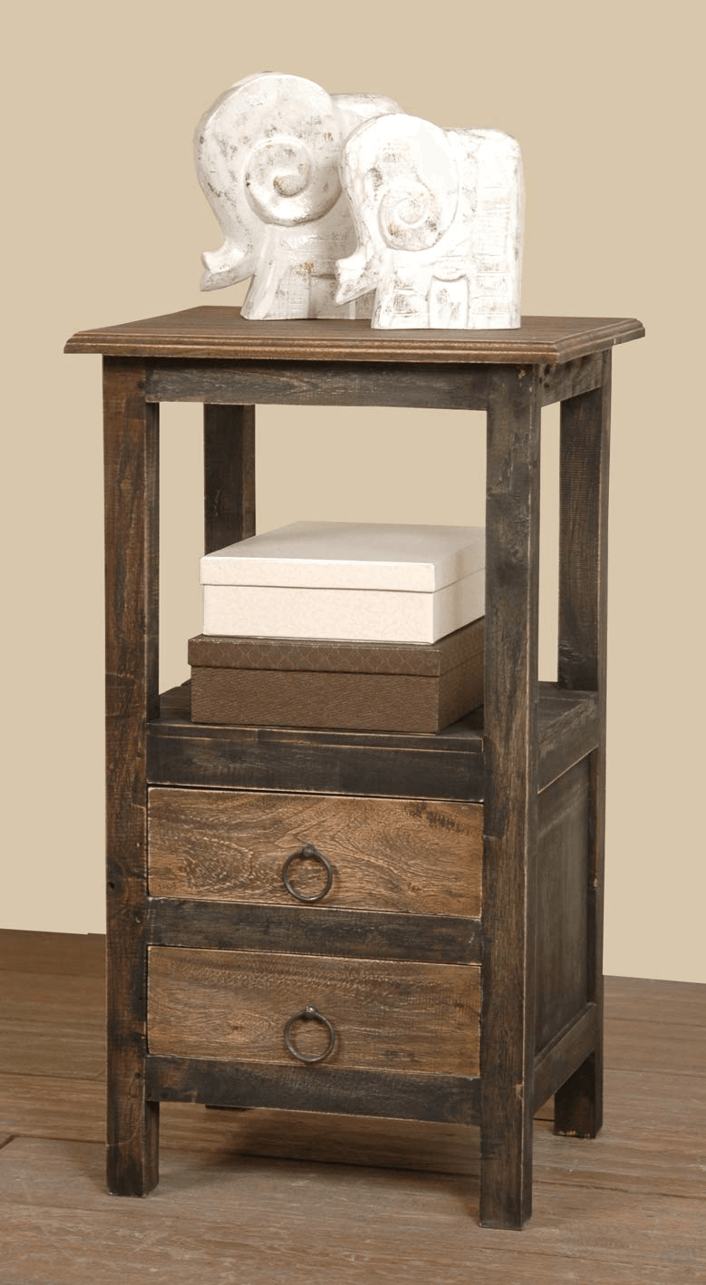 Sunset Trading Distressed Black And Raftwood Brown Two Drawer End Table