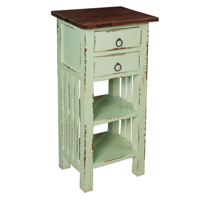 Sunset Trading Cottage End Table With Drawers And Shelves In Bahama Blue/Raftwood Brown