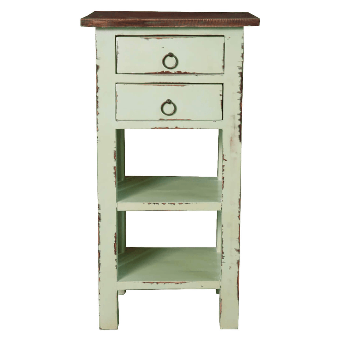 Sunset Trading Cottage End Table With Drawers And Shelves In Bahama Blue/Raftwood Brown