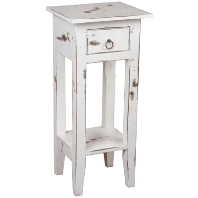 Cottage Chic Heavy Distressed White Solid Wood Narrow Side Table