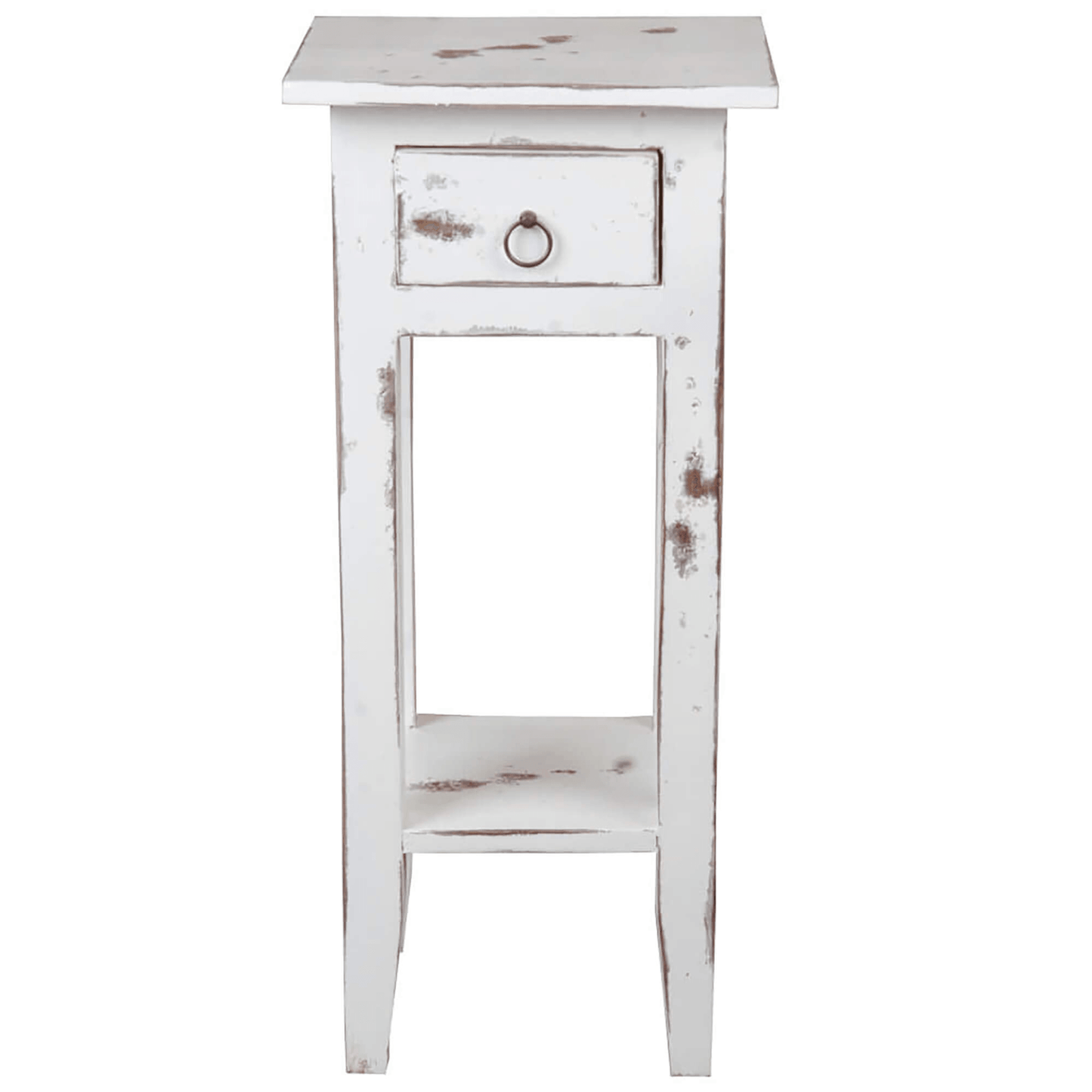 Cottage Chic Heavy Distressed White Solid Wood Narrow Side Table