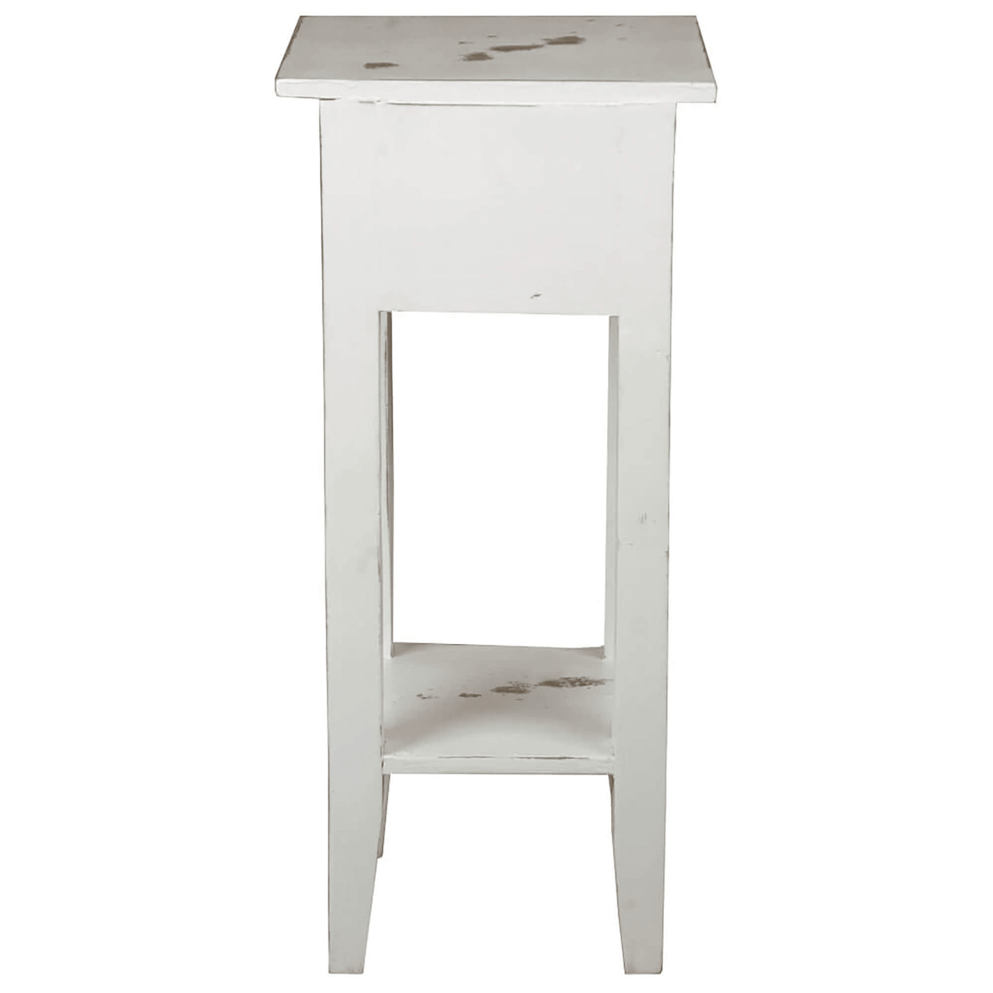 Cottage Chic Heavy Distressed White Solid Wood Narrow Side Table