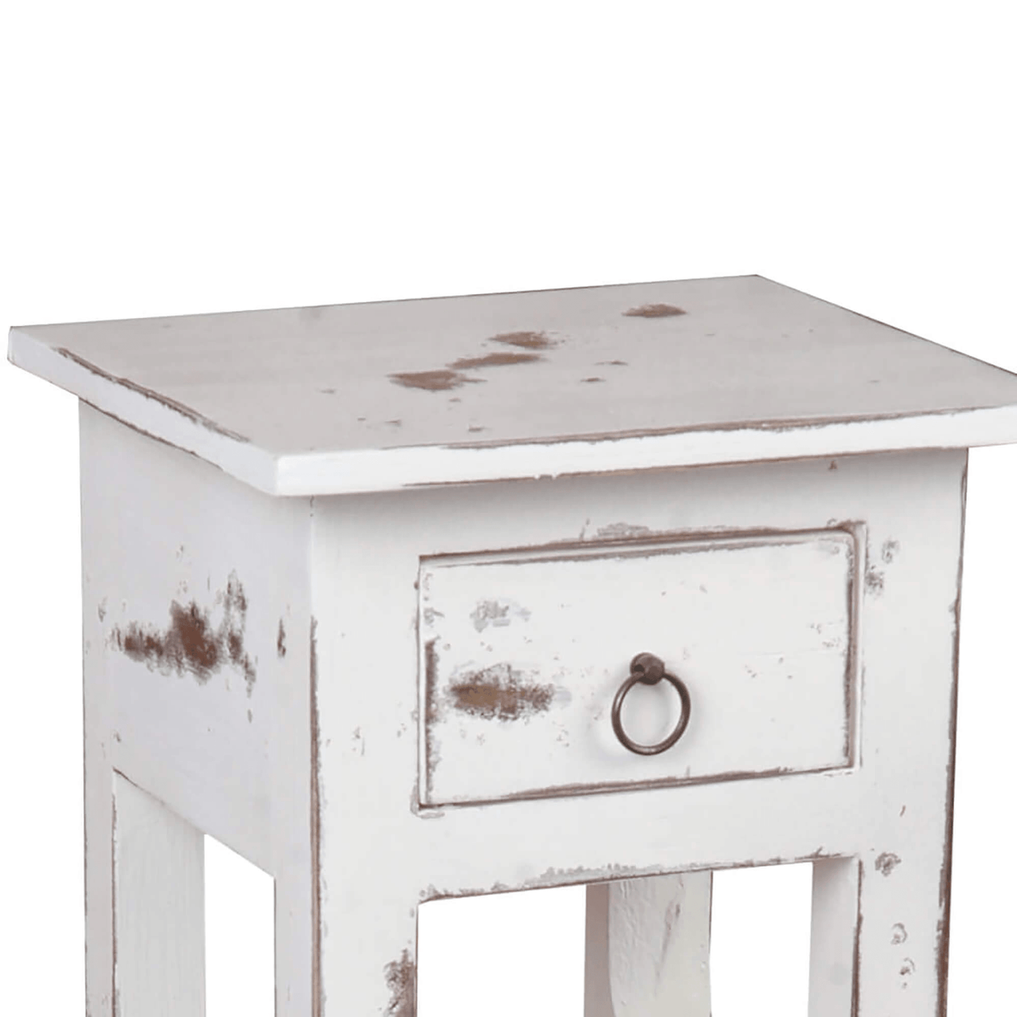 Cottage Chic Heavy Distressed White Solid Wood Narrow Side Table