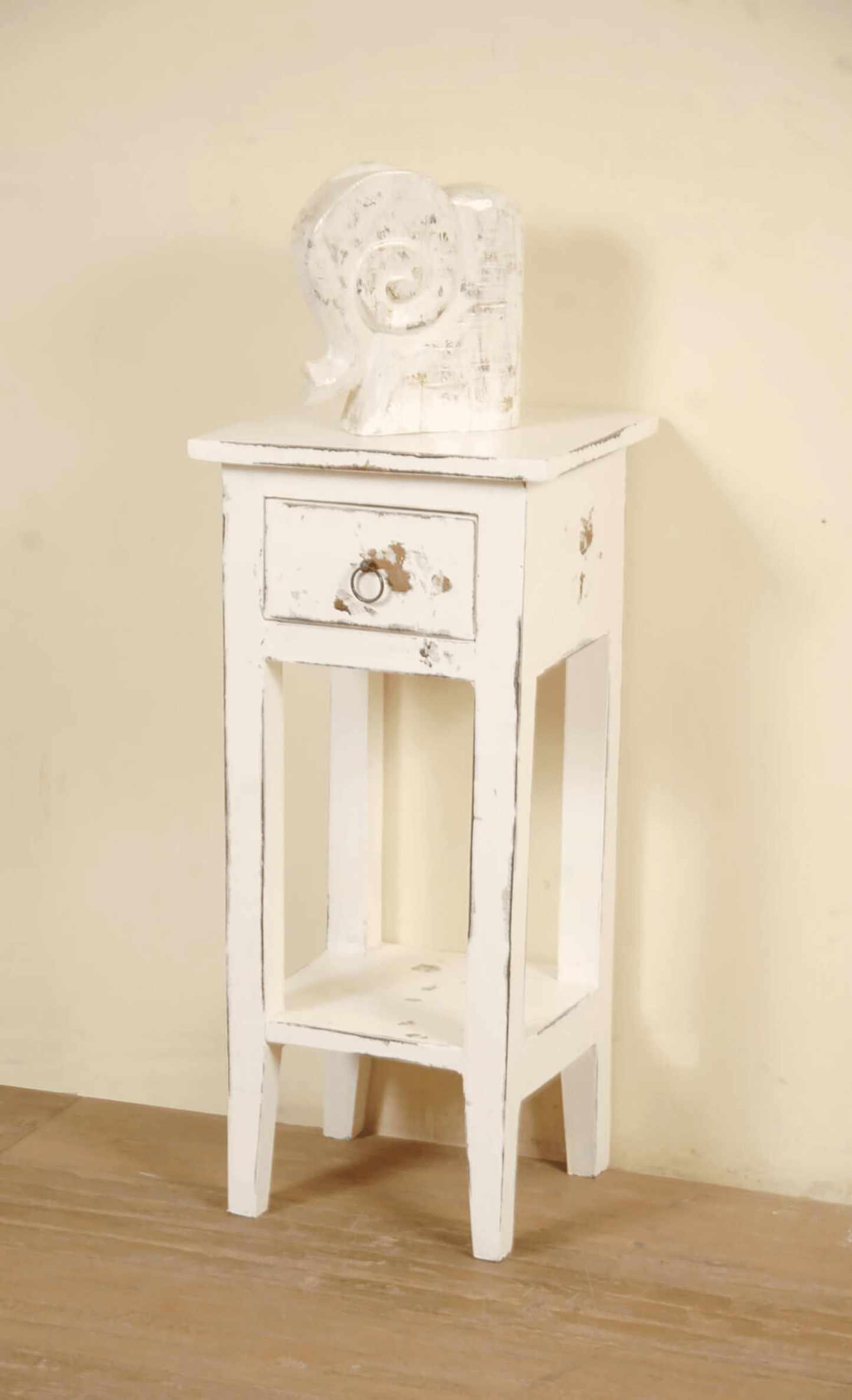 Cottage Chic Heavy Distressed White Solid Wood Narrow Side Table