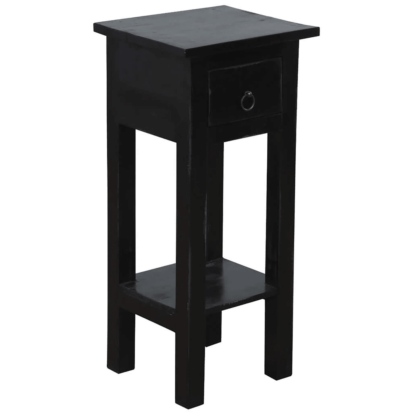 Cottage Chic Distressed Black Narrow Side Table With Drawer And Shelf