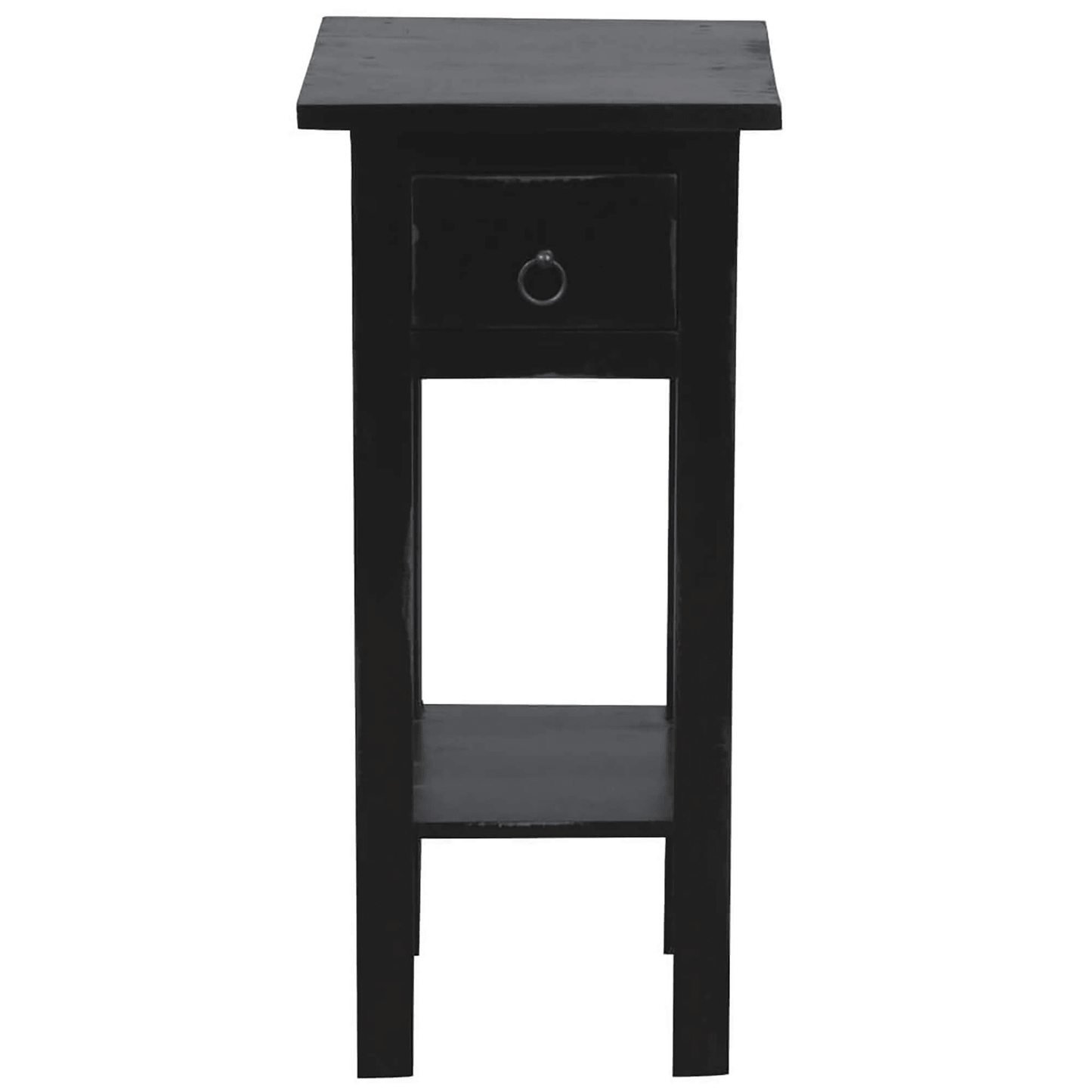 Cottage Chic Distressed Black Narrow Side Table With Drawer And Shelf