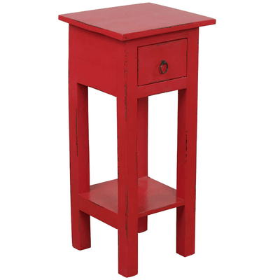 Cottage Chic Distressed Red Solid Wood Narrow Side Table