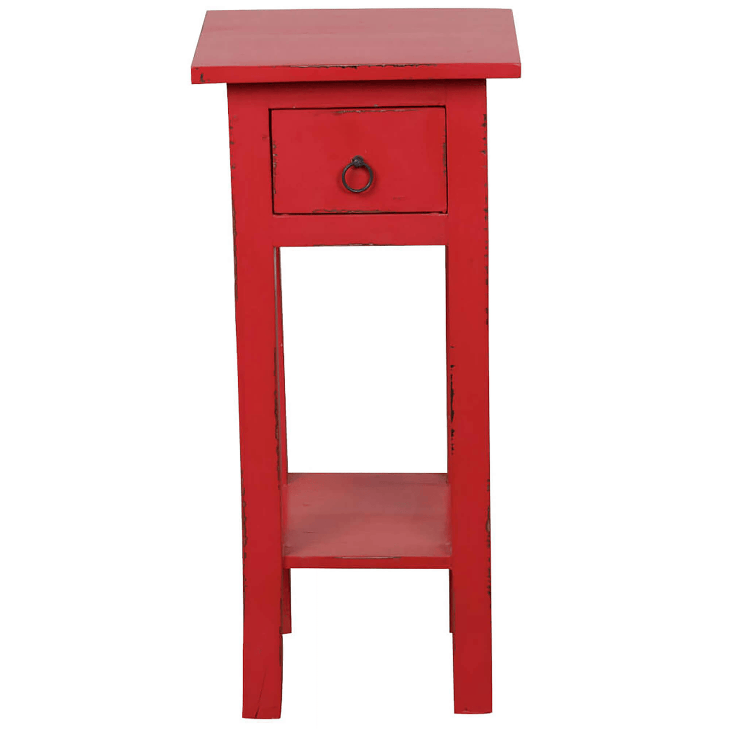Cottage Chic Distressed Red Solid Wood Narrow Side Table