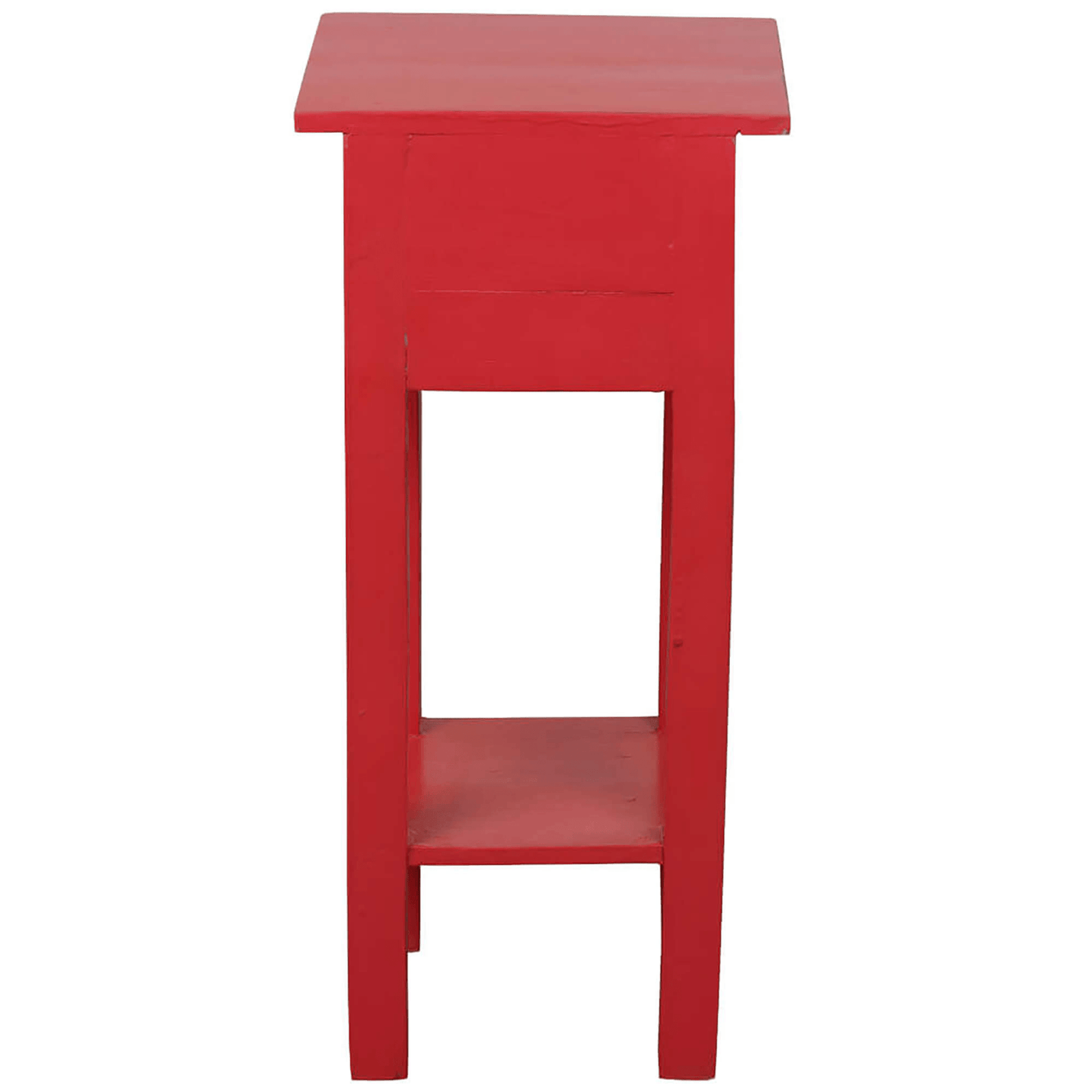 Cottage Chic Distressed Red Solid Wood Narrow Side Table