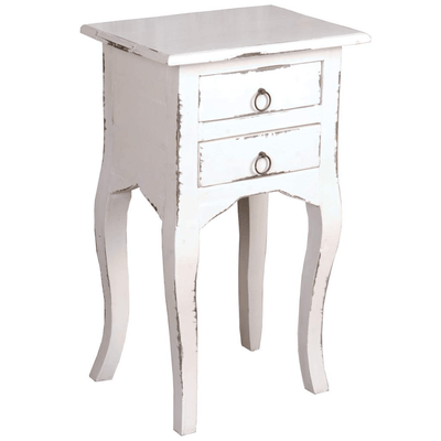 Distressed White Solid Wood Cottage Side End Table