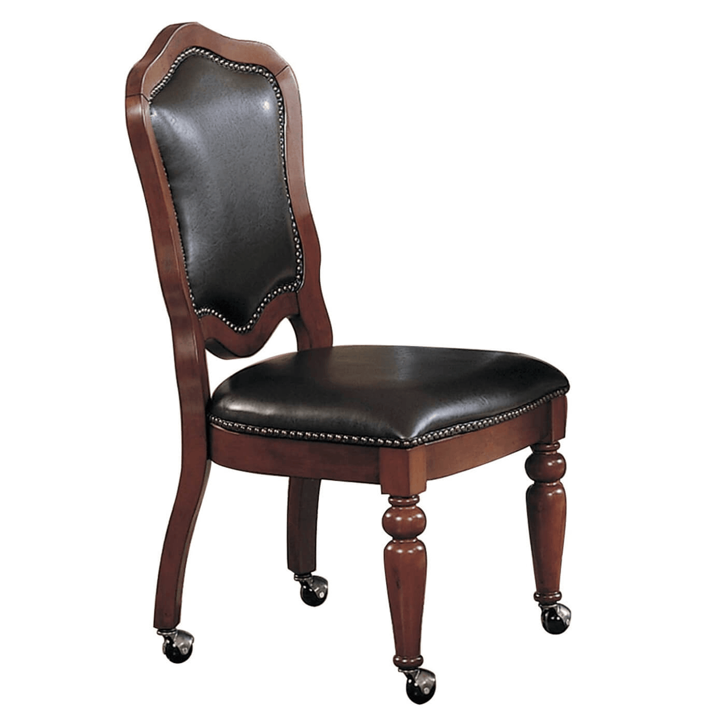 Bellagio Distressed Brown Cherry Wood Game Room And Dining Chairs With Nailheads And Casters (Set Of 2)