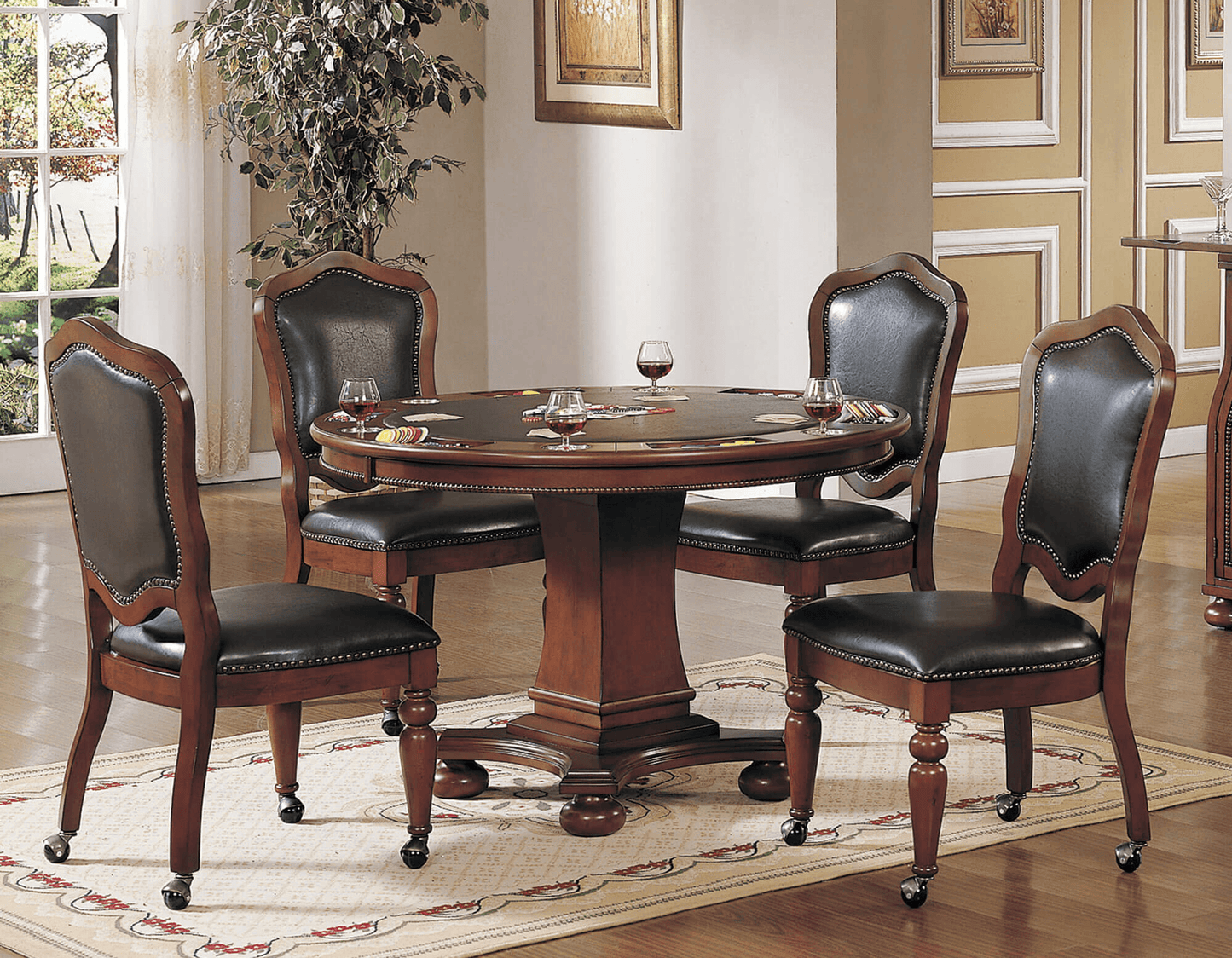Bellagio Distressed Brown Cherry Wood Game Room And Dining Chairs With Nailheads And Casters (Set Of 2)