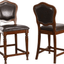 Bellagio Upholstered Barstools With Backs - Distressed Cherry Brown Wood, Set Of 2