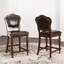 Bellagio Upholstered Barstools With Backs - Distressed Cherry Brown Wood, Set Of 2