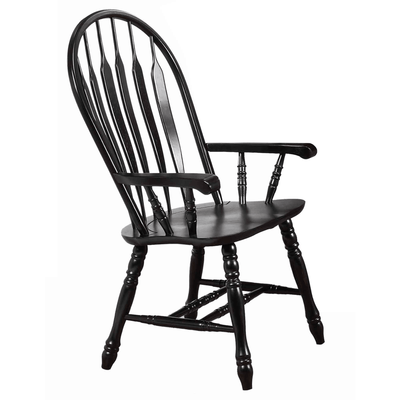 Black Cherry Comfort Back Windsor Dining Armchair - Antique Distressed Finish