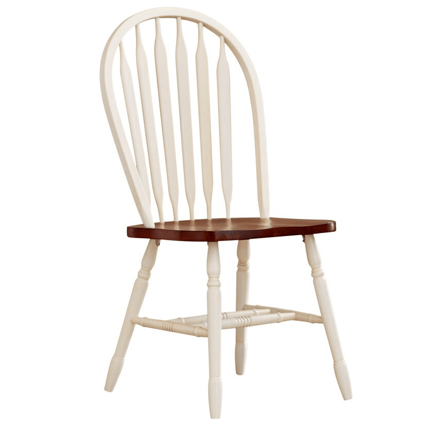 Sunset Trading Andrews Windsor Arrowback Dining Side Chair Set – Two Tone Antique White And Chestnut Brown
