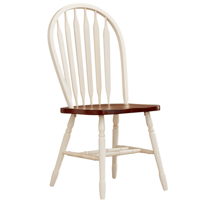 Sunset Trading Andrews Windsor Arrowback Dining Side Chair Set – Two Tone Antique White And Chestnut Brown