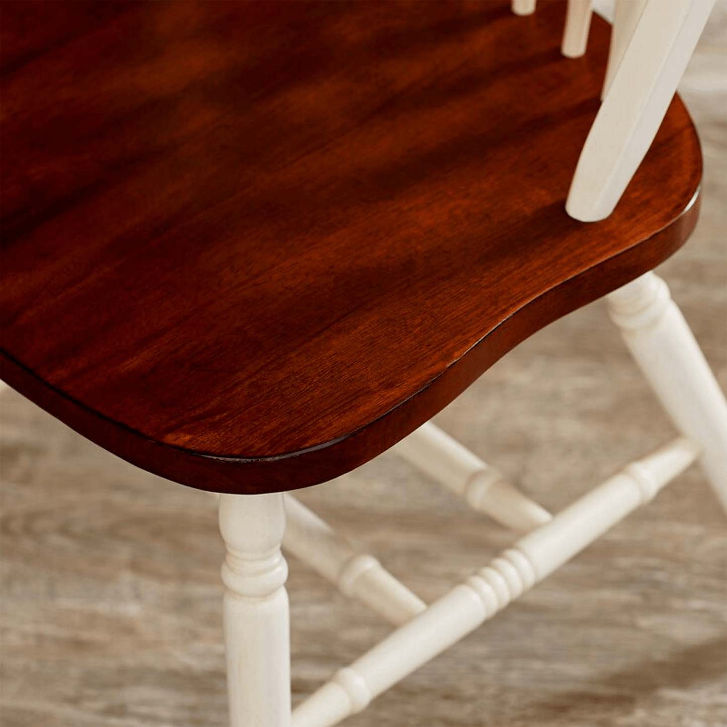 Sunset Trading Andrews Windsor Arrowback Dining Side Chair Set – Two Tone Antique White And Chestnut Brown