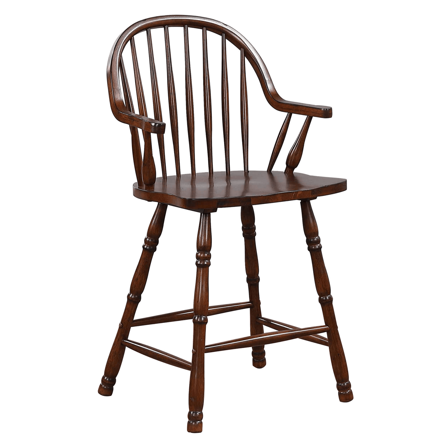 Andrews 24" Windsor Barstool With Arms In Distressed Chestnut Brown - Set Of 2