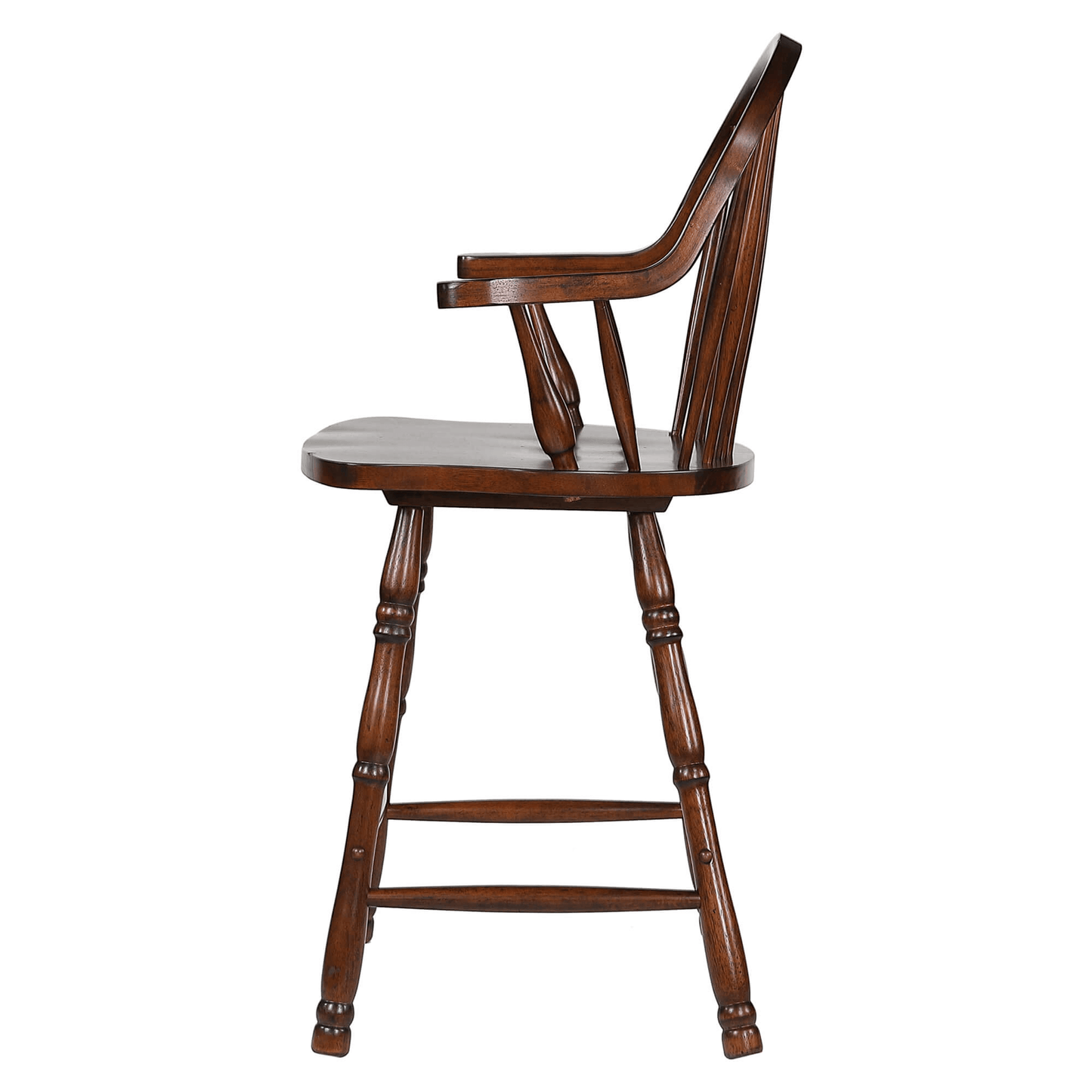 Andrews 24" Windsor Barstool With Arms In Distressed Chestnut Brown - Set Of 2