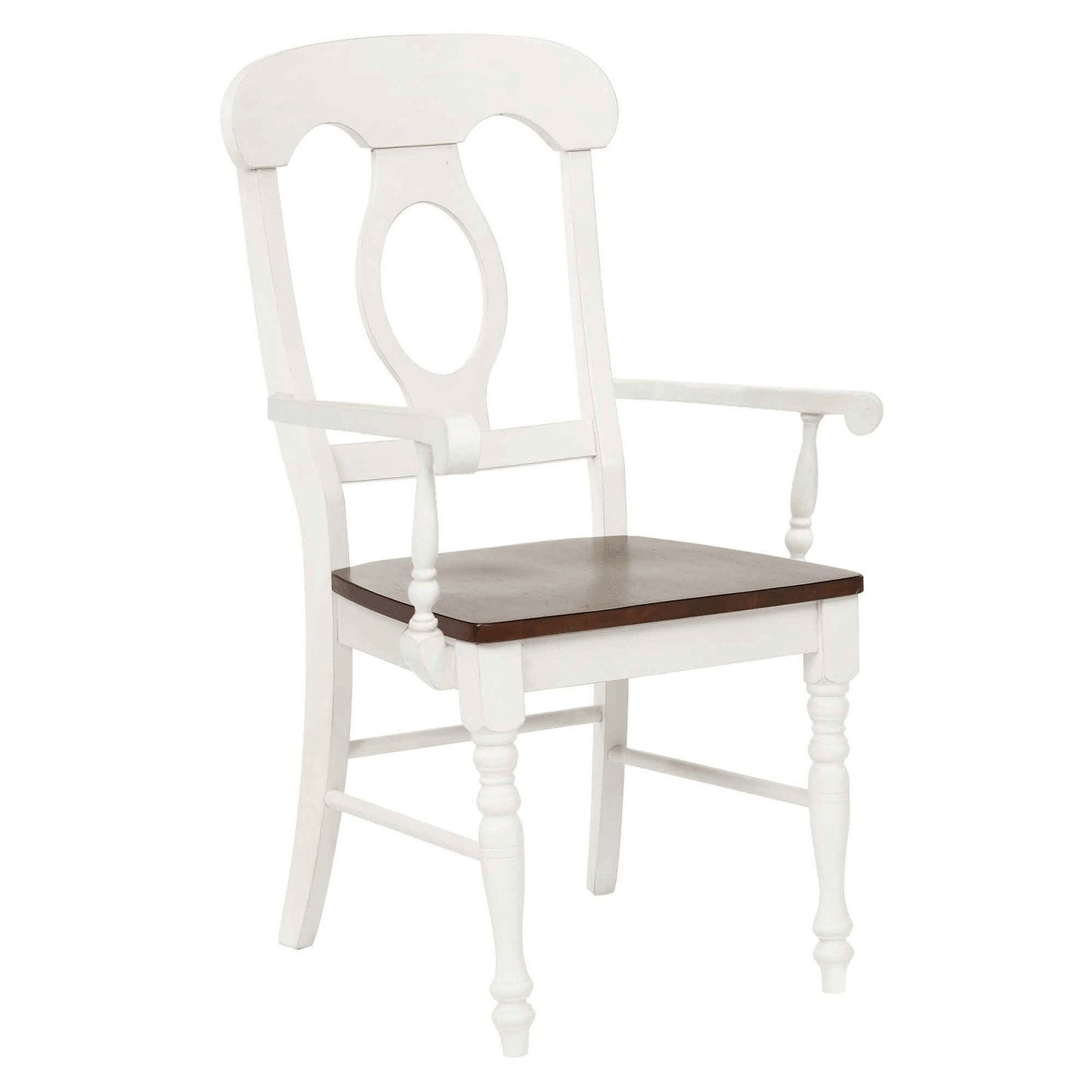 Sunset Trading Andrews Napoleon Dining Arm Chairs - Set Of 2, Two Tone Antique White And Chestnut Brown