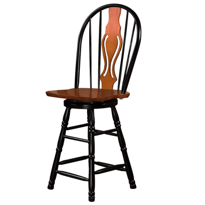 Keyhole Windsor Barstool In Antique Black With Cherry Accents - 24"
