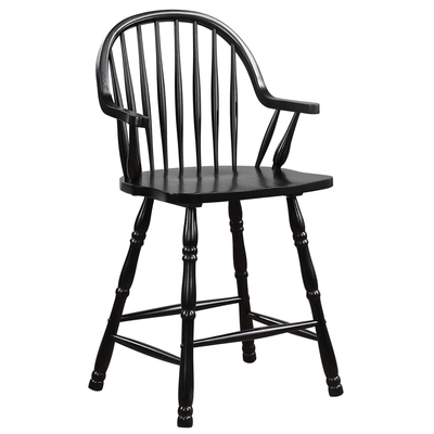 Sunset Trading Black Cherry 24" Windsor Barstool With Arms - Antique Black, Set Of 2