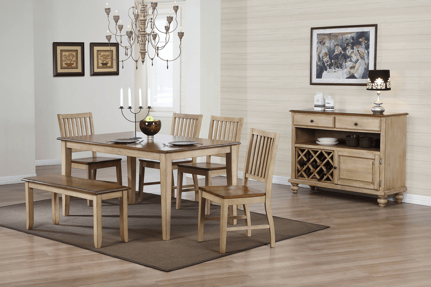 Sunset Trading Brook 42" Two-Tone Dining Bench In Light Brown Wood