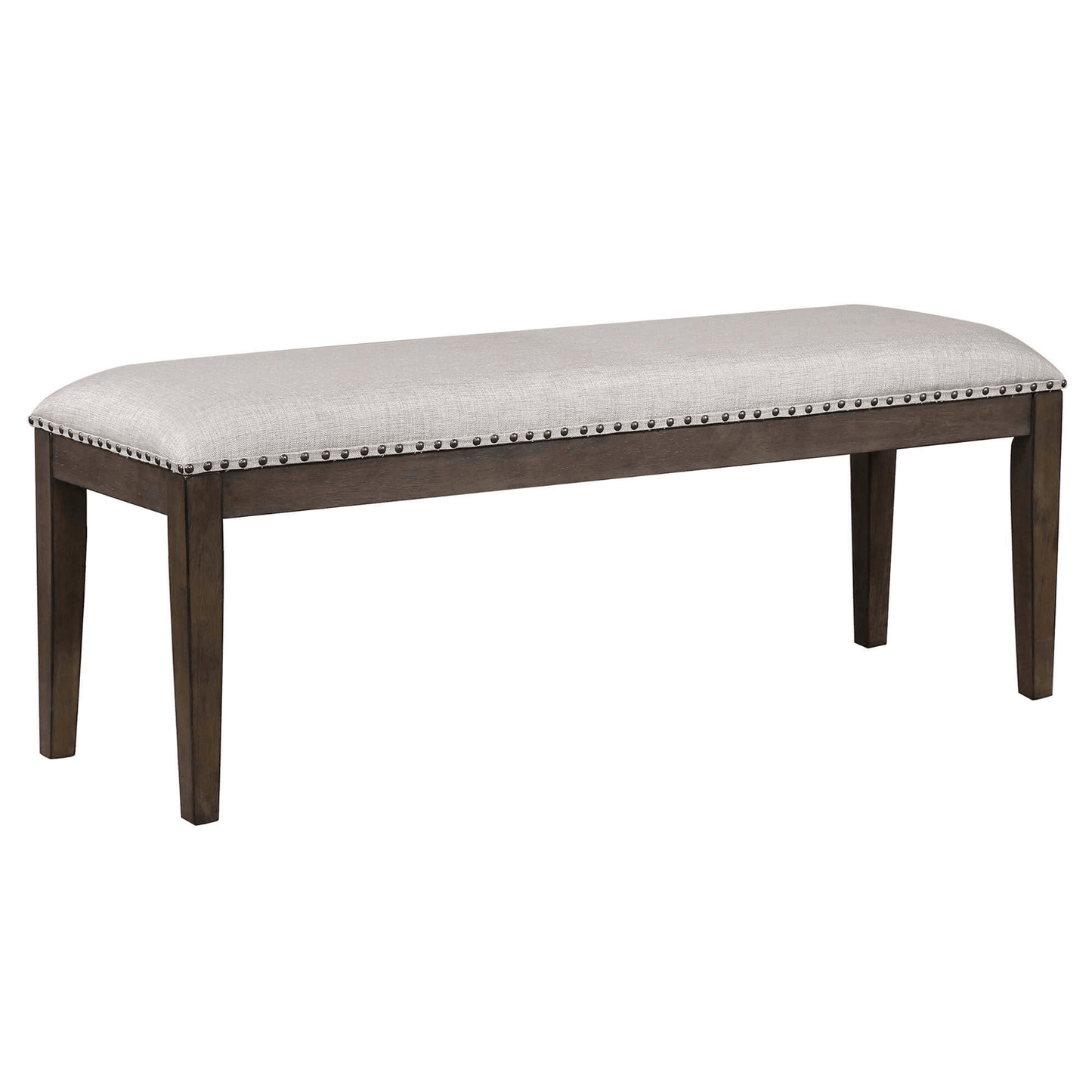 Cali 50" Upholstered Dining Bench With Nailheads In Brown Solid Wood