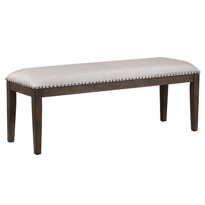 Cali 50" Upholstered Dining Bench With Nailheads In Brown Solid Wood