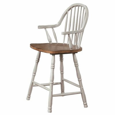 Country Grove 24" Windsor Barstools With Arms In Distressed Gray And Brown - Set Of 2