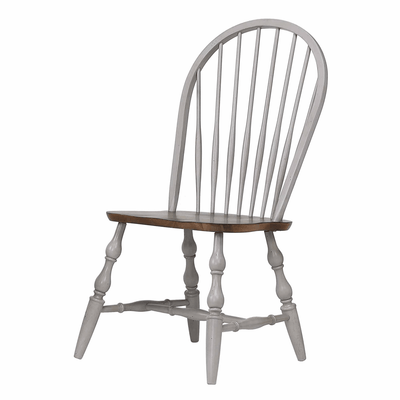 Windsor Spindleback Dining Chair Set In Distressed Gray And Brown Wood