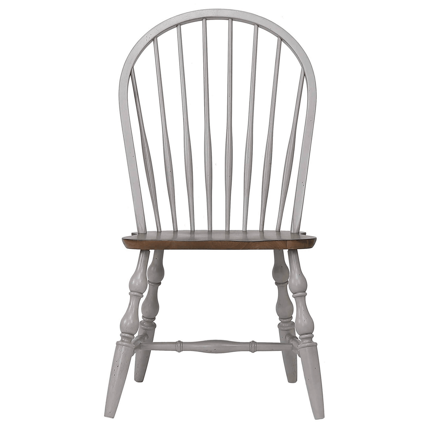 Windsor Spindleback Dining Chair Set In Distressed Gray And Brown Wood