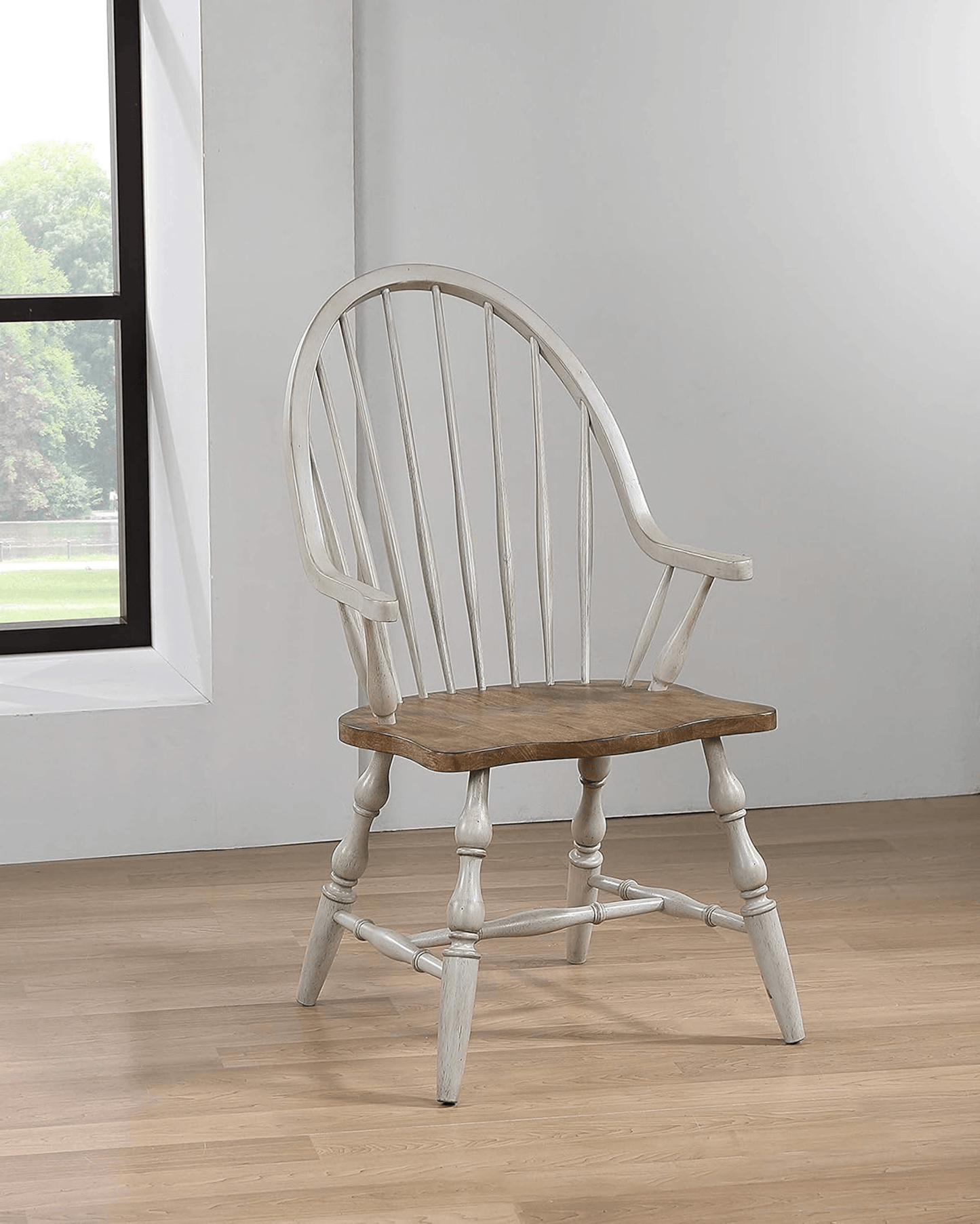 Country Grove Windsor Spindleback Armchair In Distressed Gray And Brown Wood