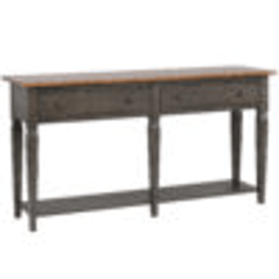Dakota Console Table With Drawers And Storage Shelf In Distressed Brown And Ash Gray