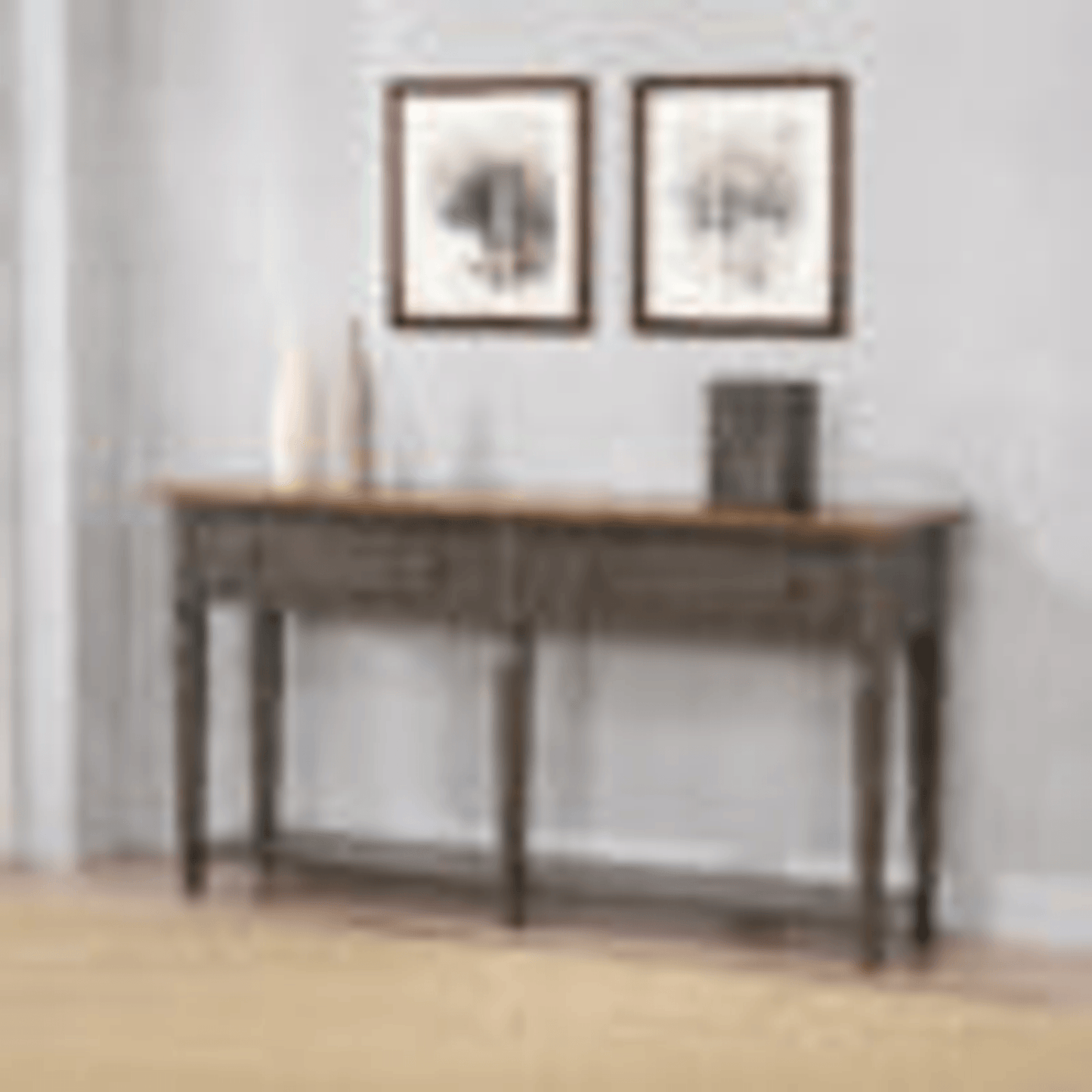Dakota Console Table With Drawers And Storage Shelf In Distressed Brown And Ash Gray