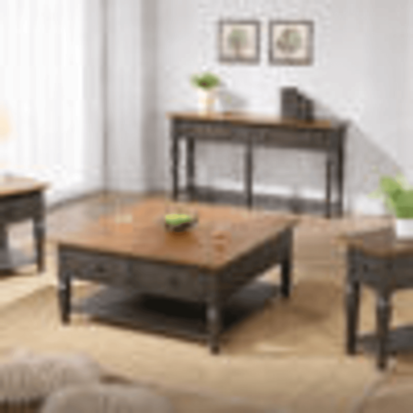 Dakota Console Table With Drawers And Storage Shelf In Distressed Brown And Ash Gray