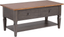 Dakota 22X44 Rectangular Coffee Table With Drawers And Shelf In Distressed Brown And Ash Gray