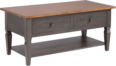 Dakota 22X44 Rectangular Coffee Table With Drawers And Shelf In Distressed Brown And Ash Gray