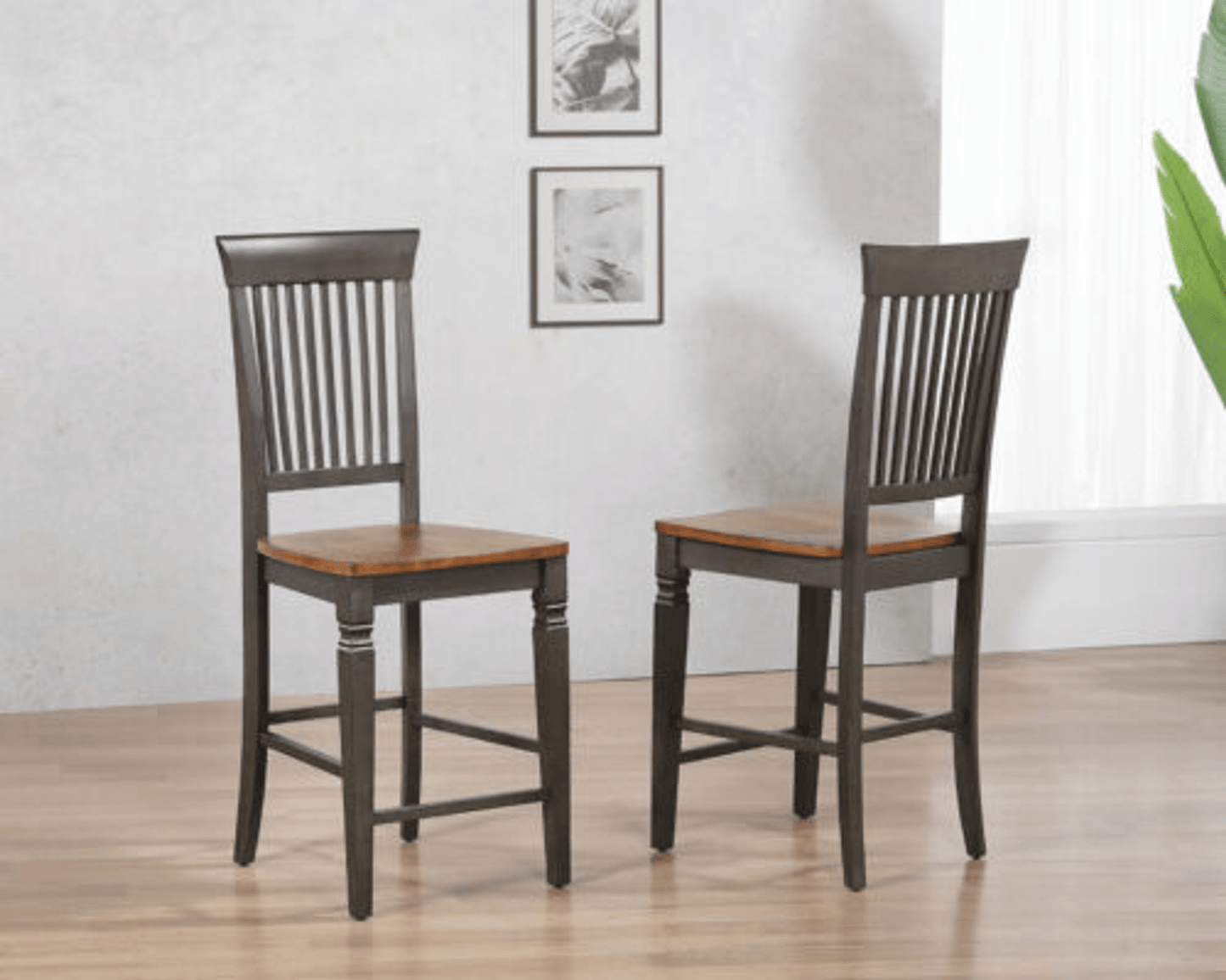 Dakota Slat Back Bar Stools – Set Of 2, 24" Counter Height, Distressed Brown And Ash Gray