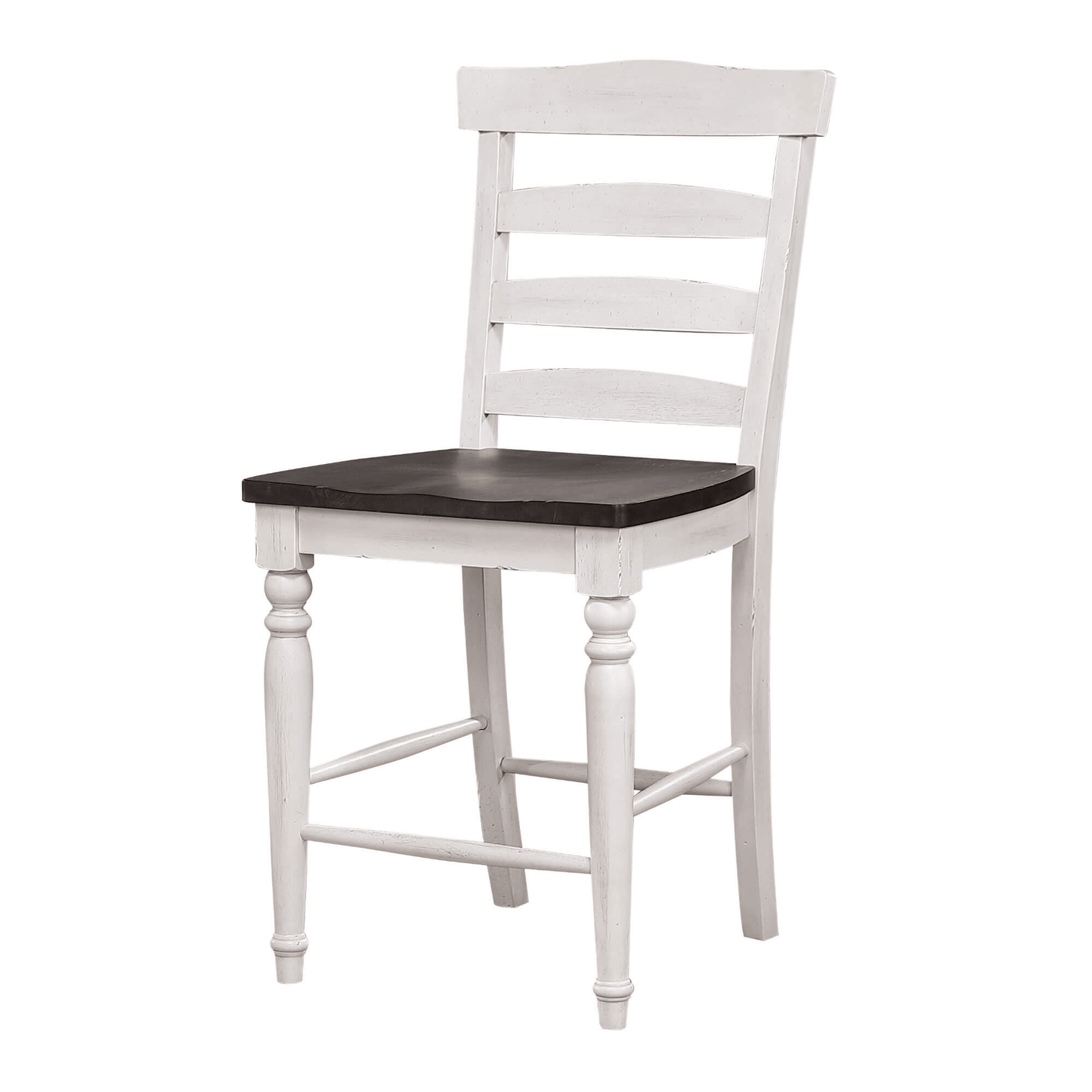 French Chic Ladder Back Barstools - Set Of 2, Two-Tone Antique White & Walnut Brown