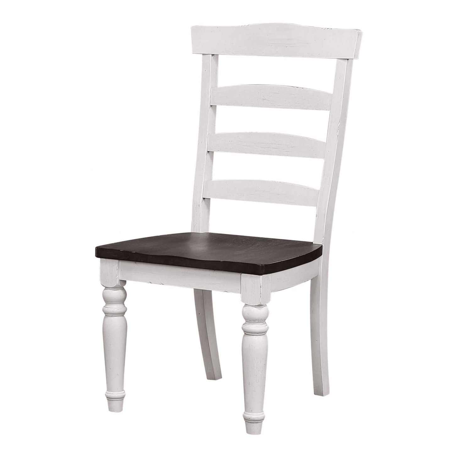 French Chic Ladder Back Chairs - Set Of 2 Highback, Two-Tone Antique White & Walnut Brown