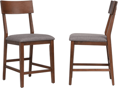 Mid Century Modern Bar Stool Set With Padded Performance Fabric Seat